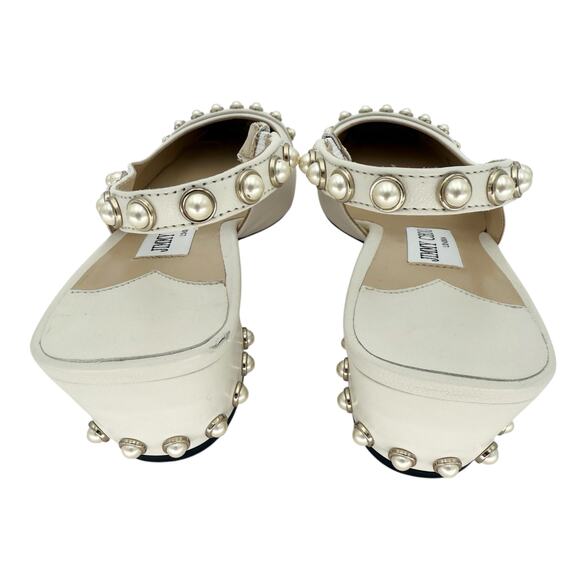 JIMMY CHOO Hya 45mm Faux Pearl Embellished Leather Pumps EU 38.5 US 8.5 Ivory - Picture 5 of 10